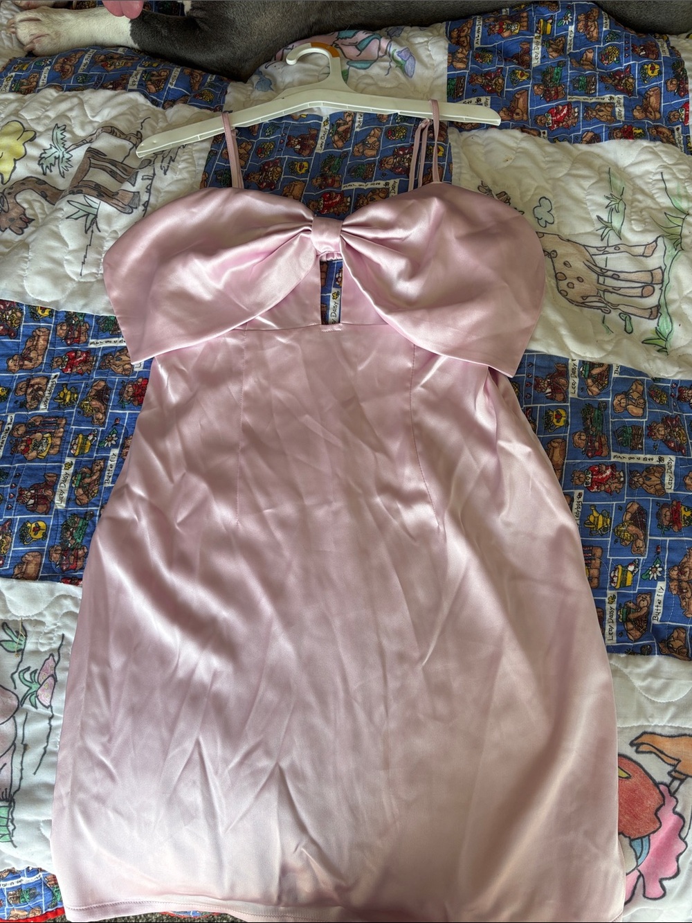 wild fable Light Pink Satin Bow-Front Slip Dress